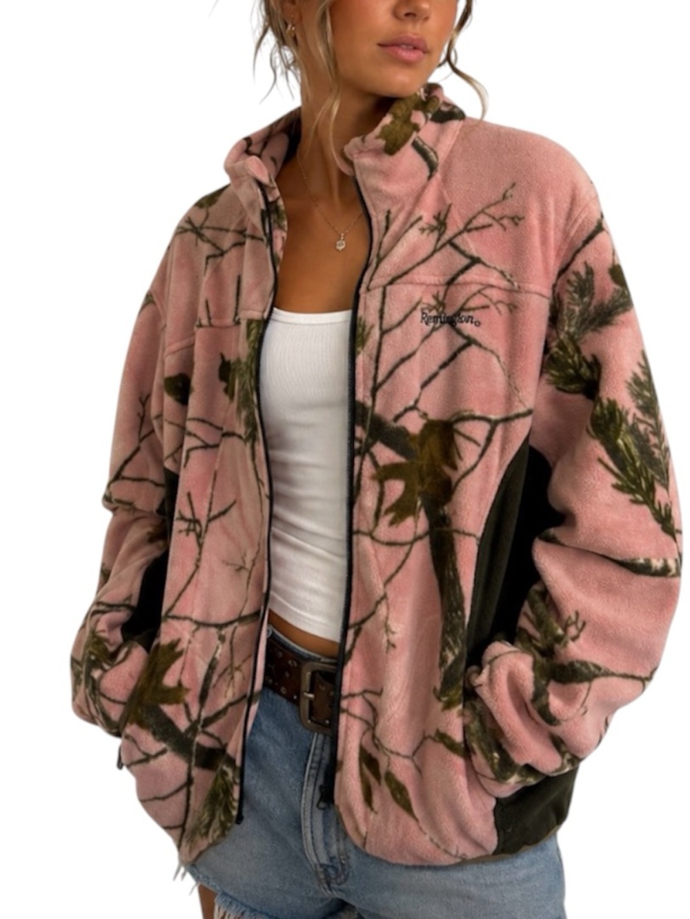 Pink Camo Fleece Jacket Oversized 2XL – Y2K Outdoorsy Zip Up💕✨